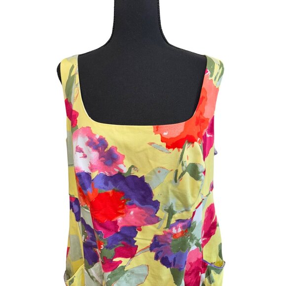 Ralph Lauren Fit Flare Floral Dress Square Neck Pockets Cotton Plus Size 16 - Picture 3 of 14